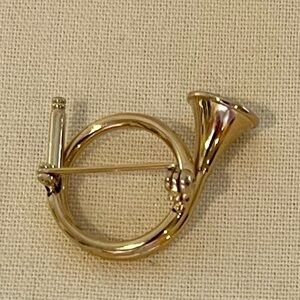 Gold French Horn Brooch